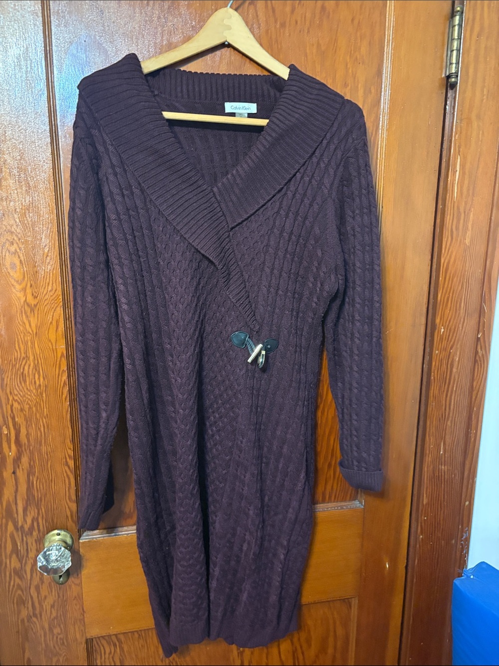 Calvin Klein Women's Cable Knit Shawl Cardigan - Plum